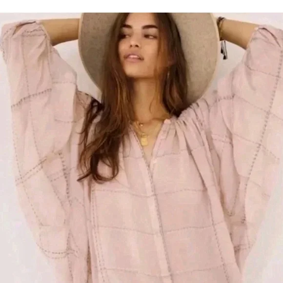 Anthropologie Sarabeth Textured Button Down Blouse Size S Pink Oversized - Picture 2 of 6